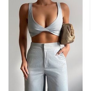 MATCHING SET NWT powder blue linen set from Showpo; never worn tags on size 6